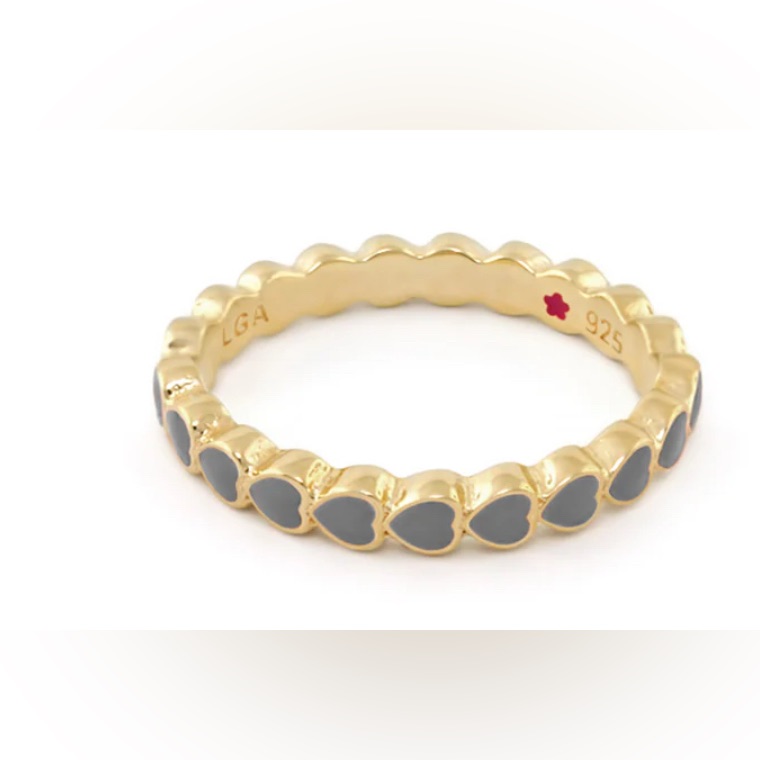 Lauren G Adams- Gold And Gray Heart Ring 18k Gold Plated Nwt 40$
